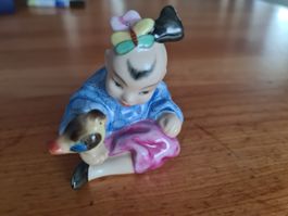 Herend Porzellanfigur Mädchen Asien mit Vogel