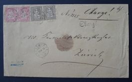 1873, GREIFENSEE ZH mit CHARGE-Stempel, Bahnpost Chur-Zürich