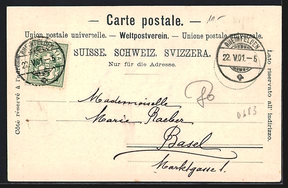 Ansichtskarten: AK Rheinfelden, Uferpartie, 1901 – Gebraucht aus Berlin von bartko-reher 1