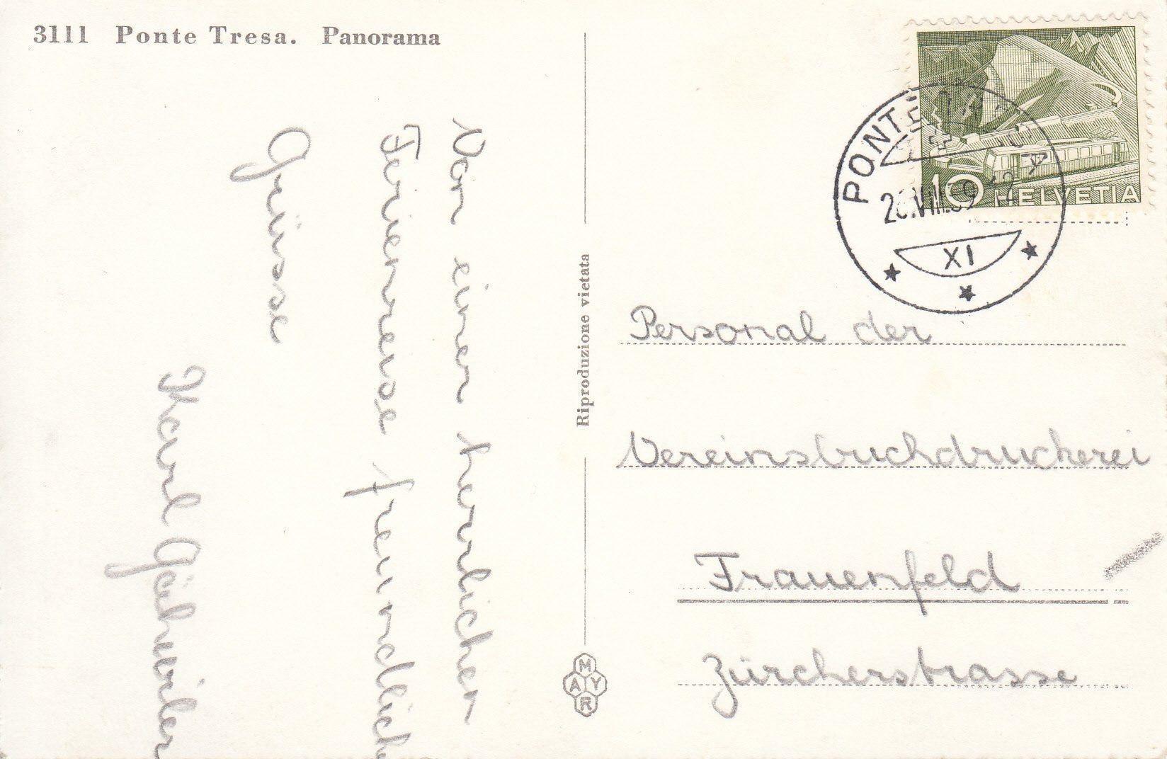 Cartoline postali: Ponte Tresa 1959 – Usato da Bürglen TG venduto da StampGraf 1