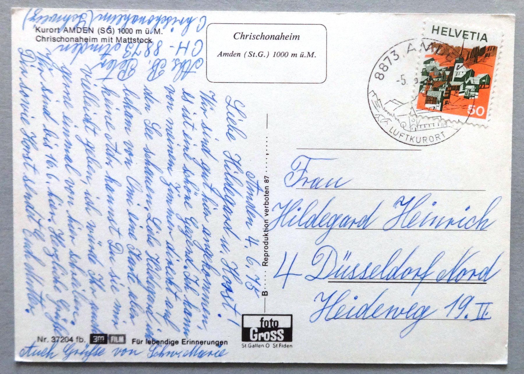 Cartoline postali: Kurort Amden, Chrischonaheim – Usato da Fétigny venduto da Billy2miny 1