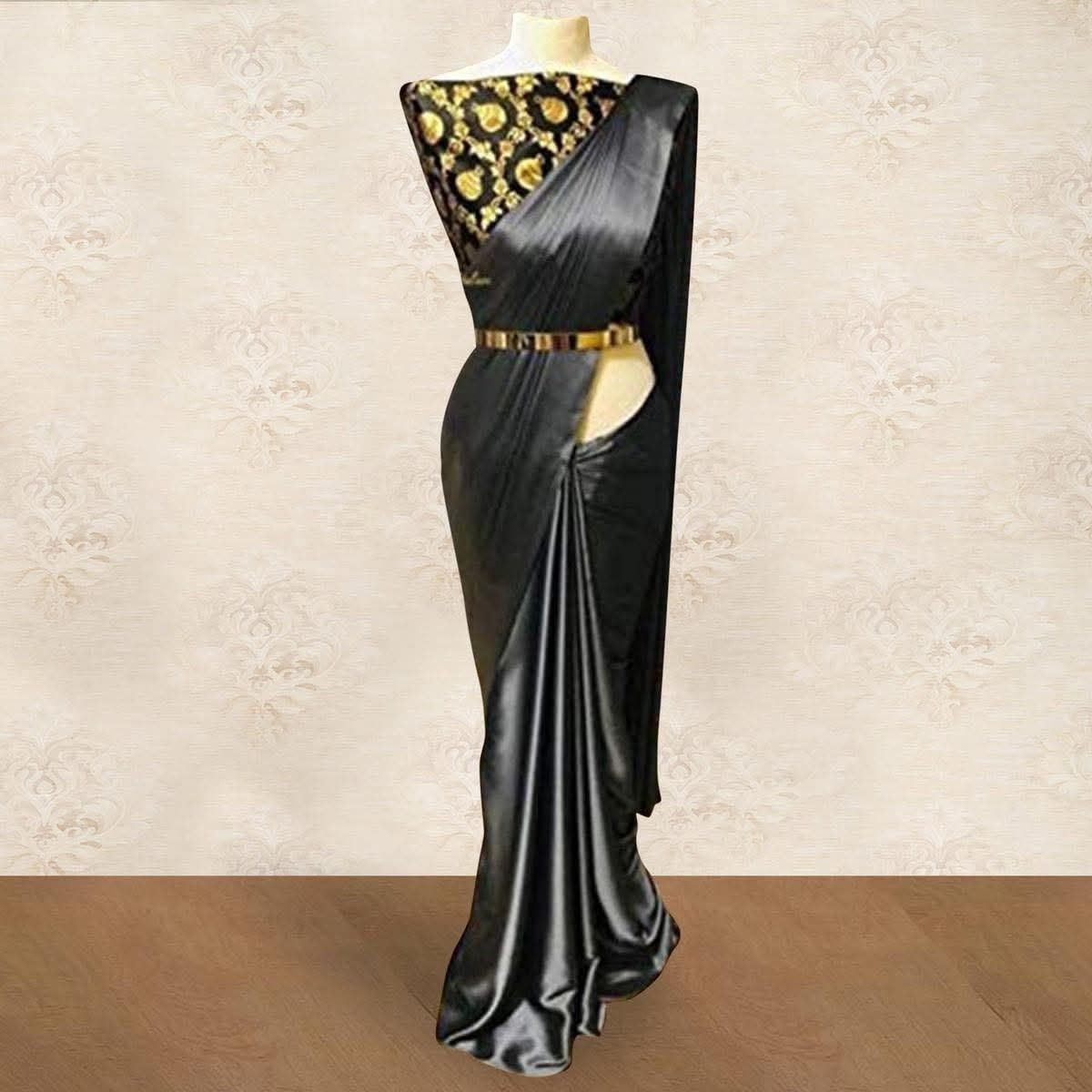 Vestiti: Black satin saree – Nuovo e nell'imballaggio originale da Les Acacias venduto da minnie6