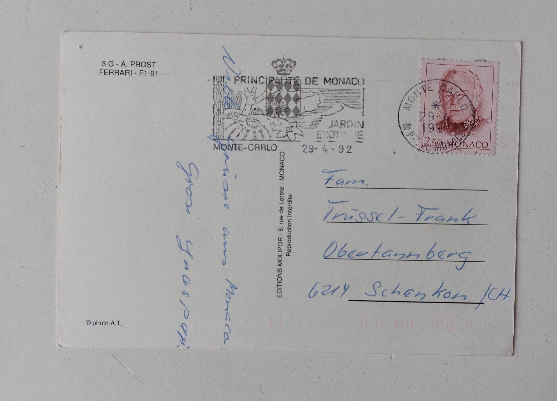 Cartoline postali: AK Ansichtskarte Ferrari F1 A. Prost 1991 – Usato da Schenkon venduto da Uhu007 1