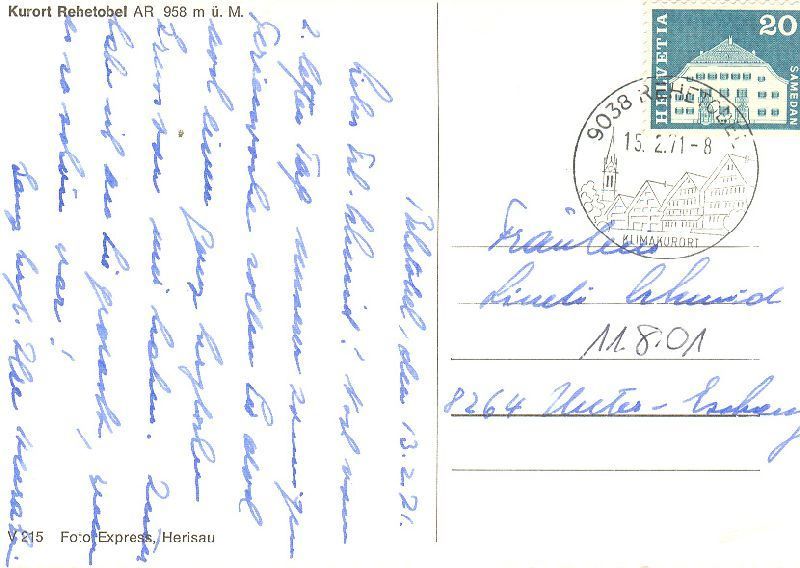 Cartoline postali: Rehtobel - Kurort + 1971 TOP – Usato da Emmenbrücke venduto da teestube 1