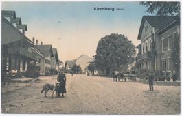 Kirchberg Dorfstrasse Frau  Hund Pferdefuhrwerk belebt 1921