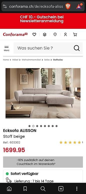 Divani: Ecksofa ALISSON  Stoff Beige, elektrisch (Conforama) – Usato da Basel venduto da Moebeloutlet1 1