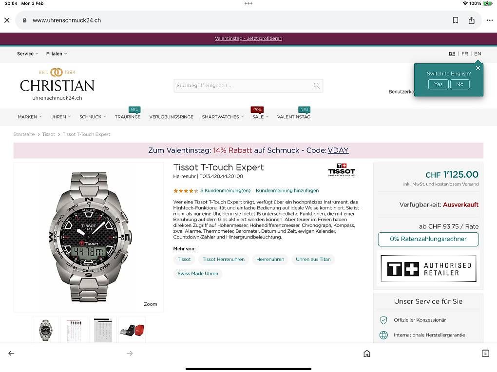 Tissot Orologi: Tissot Touch Expert Titanium – Usato da Küsnacht ZH venduto da Dne 4