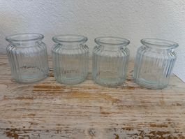 4 Windlichter aus Glas gerippt transparent, Neu