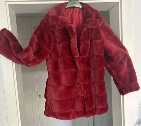 Kunstfelljacke rot Damen lang mit Hakenverschluss neu