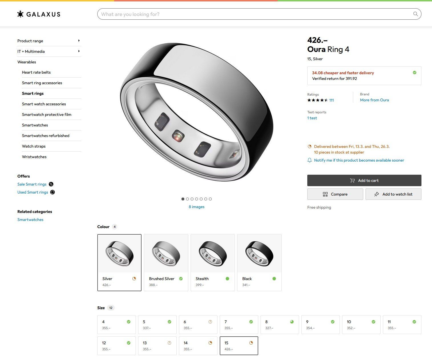 Smartwatch: SmartRing Oura Ring 4 Silver - taille 15 (23.6 mm) – Usato da Bouveret venduto da dorco 5