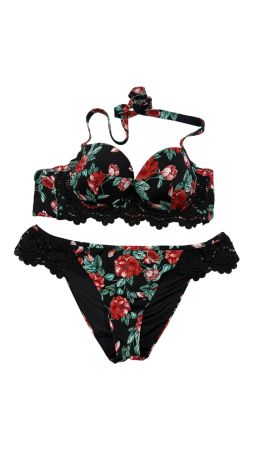 Tezenis Bikini Blumenmuster Gr.  S / B schwarz rot Spitze
