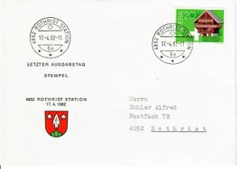 Brief, Rothrist Station ( letzter Ausgabetag des Stempel )