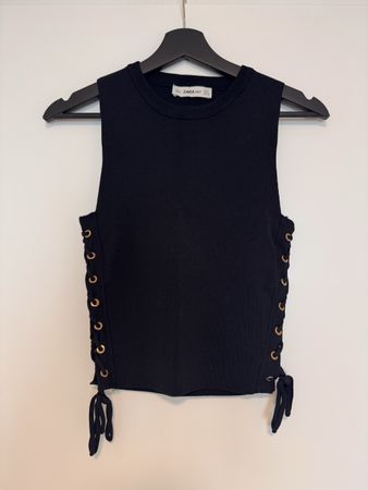 Zara Knit Black Lace Up Vest Top Size S