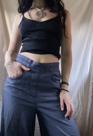 Blaue baggy wide leg Stoffhose