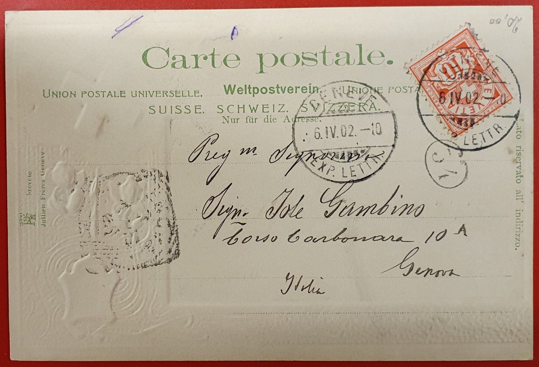 Ansichtskarten: Prägekarte Genéve 1902 – Gebraucht aus Kreuzlingen von Rschweiz1 1