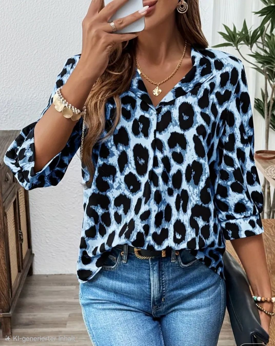 Chemisiers: Bluse in Leo Muster Blau m Knopf – D'occasion à Niederbipp par Trude04 2