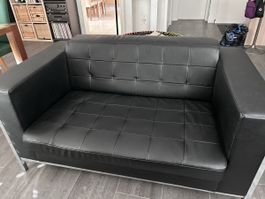 2er Sofa Leder schwarz mit Hocker, gebraucht