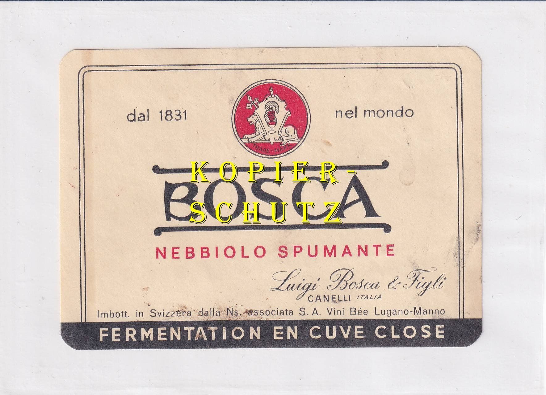 Carta: Etikette - Nebbiolo spumante "Bosca" /bd – Usato da Hombrechtikon venduto da Rudolf07