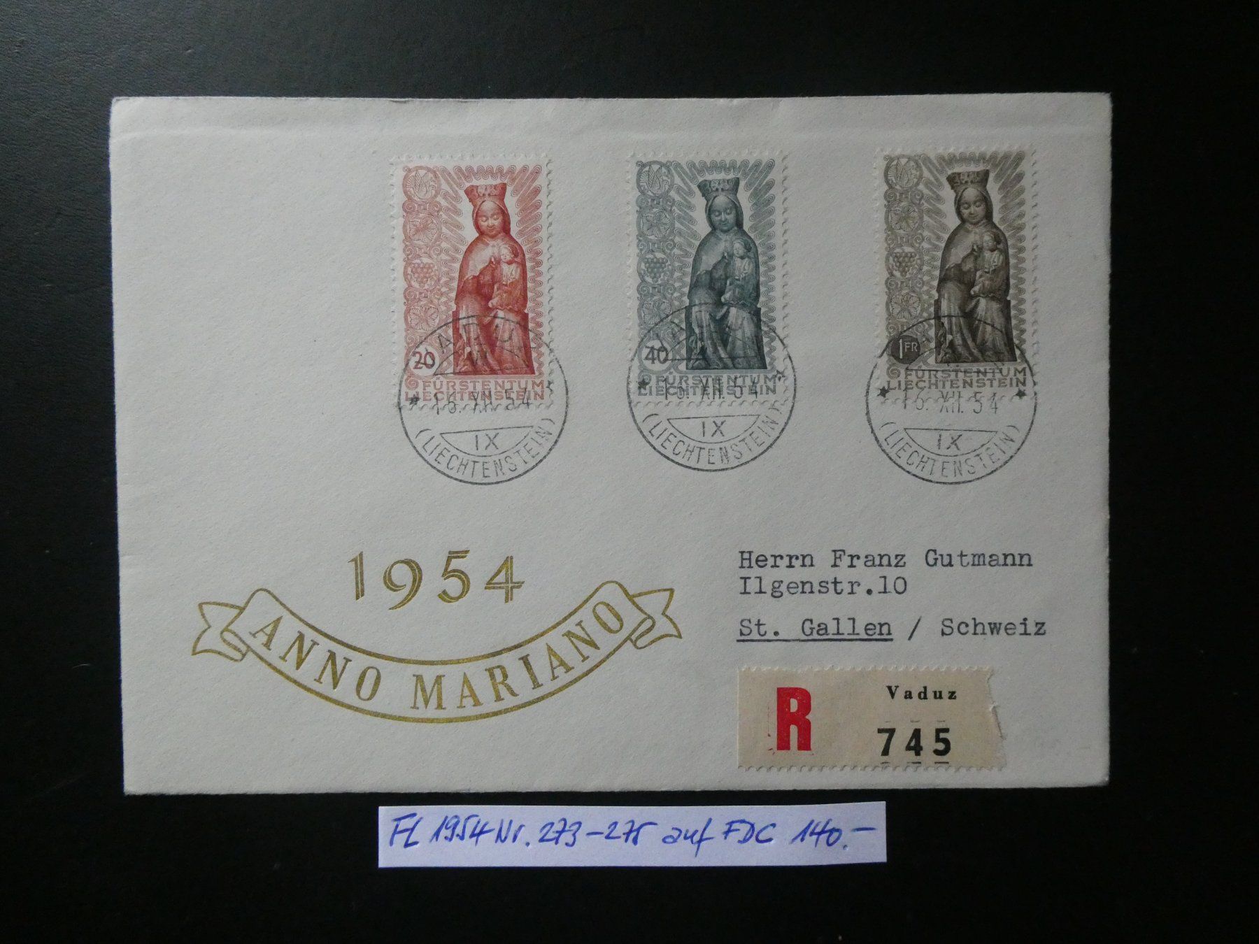 Tutti i francobolli: FL 1954 Nr. 273-275 auf Brief – Usato da Lausen venduto da Herbamare01