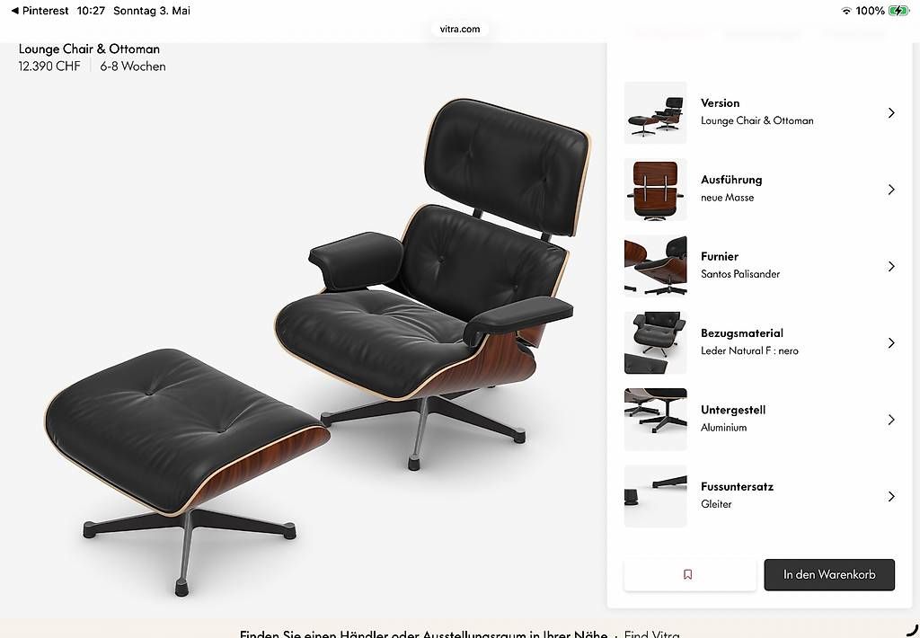 Vitra Poltrone: Original Vitra Charles Eames Lounge Chair & Ottoman – Usato da Gossau SG venduto da lin_6pll