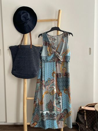 😎🏖️😎 Robe d'été fluide turquoise "Happy Holly" L-XL, Neuf
