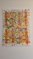Toile abstraite, couleurs vives, cubisme, dripping