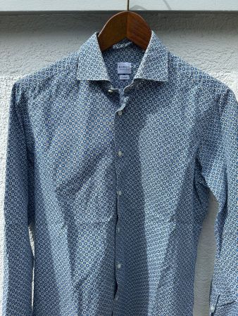 KIROS Herren Hemd, blau gemustert, Gr. S, Slim Fit, wie neu
