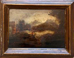 Dipinto antico, olio su tavola, paesaggio, XVIII secolo