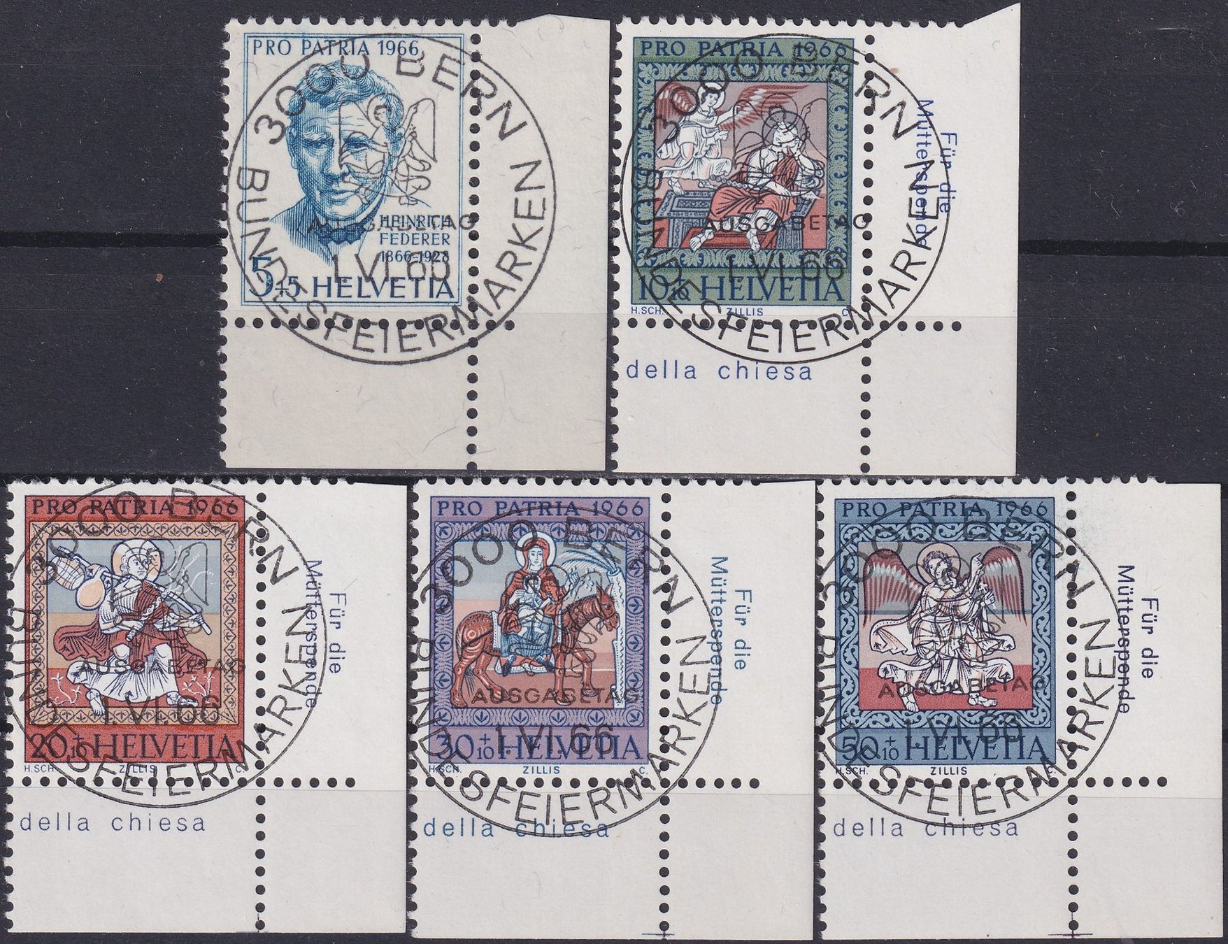 Tous les timbres: 1966, B128-B132 "Pro Patria" mit ET-Vollstempel + Eck-Tabs. – D'occasion à Sursee par Luzernerraute