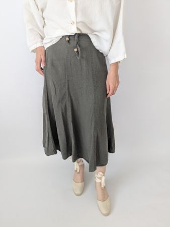 Rock Leinen-Viskose Grösse 40 Khaki Midiskirt guter Zustand
