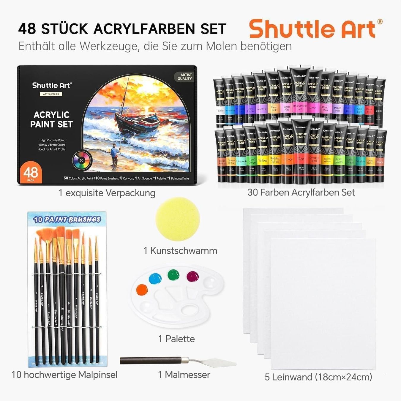 Colori: Acrylfarben Set 42 Farben mit Malzubehör – Nuovo e nell'imballaggio originale da St. Gallen venduto da sch_zsz7 2