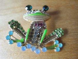 Frosch Brosche mit Strass-Steinen, Goldig