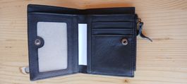 Schwarzes Portemonnaie 11.5cm x 9cm, Leder schwarz