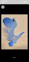 Dinosauro salvadanaio di legno azzurro per bambini!