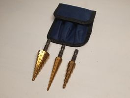 3er Set Stufenbohrer HSS Titanbeschichtet 3-20mm mit Tasche