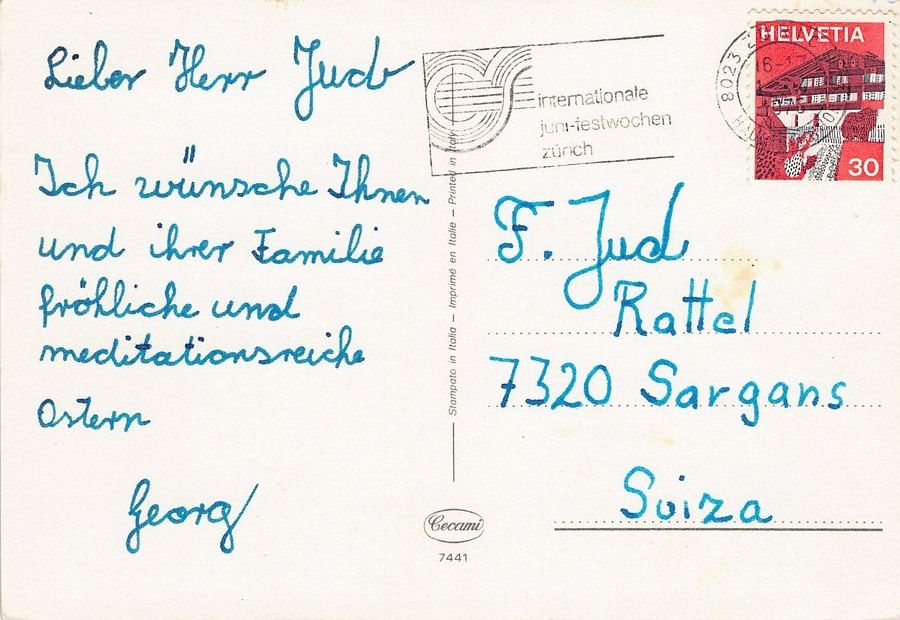 Cartoline postali: Buona Pasqua, circolata 1975 – Usato da Frauenfeld venduto da POML 1