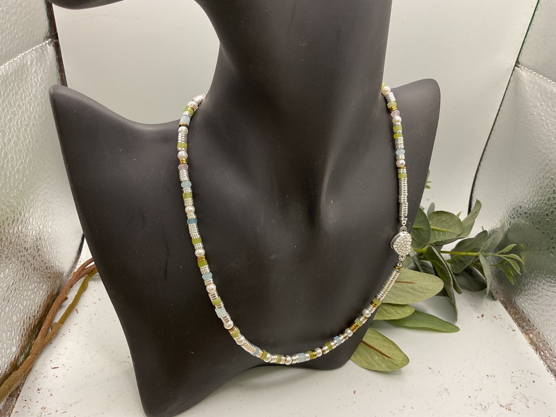 Ketten: Collier Aquamarin, Jaspis, Perlen und Hämatit – Neu (gemäss Beschreibung) aus luzern von Alpendorf1 3