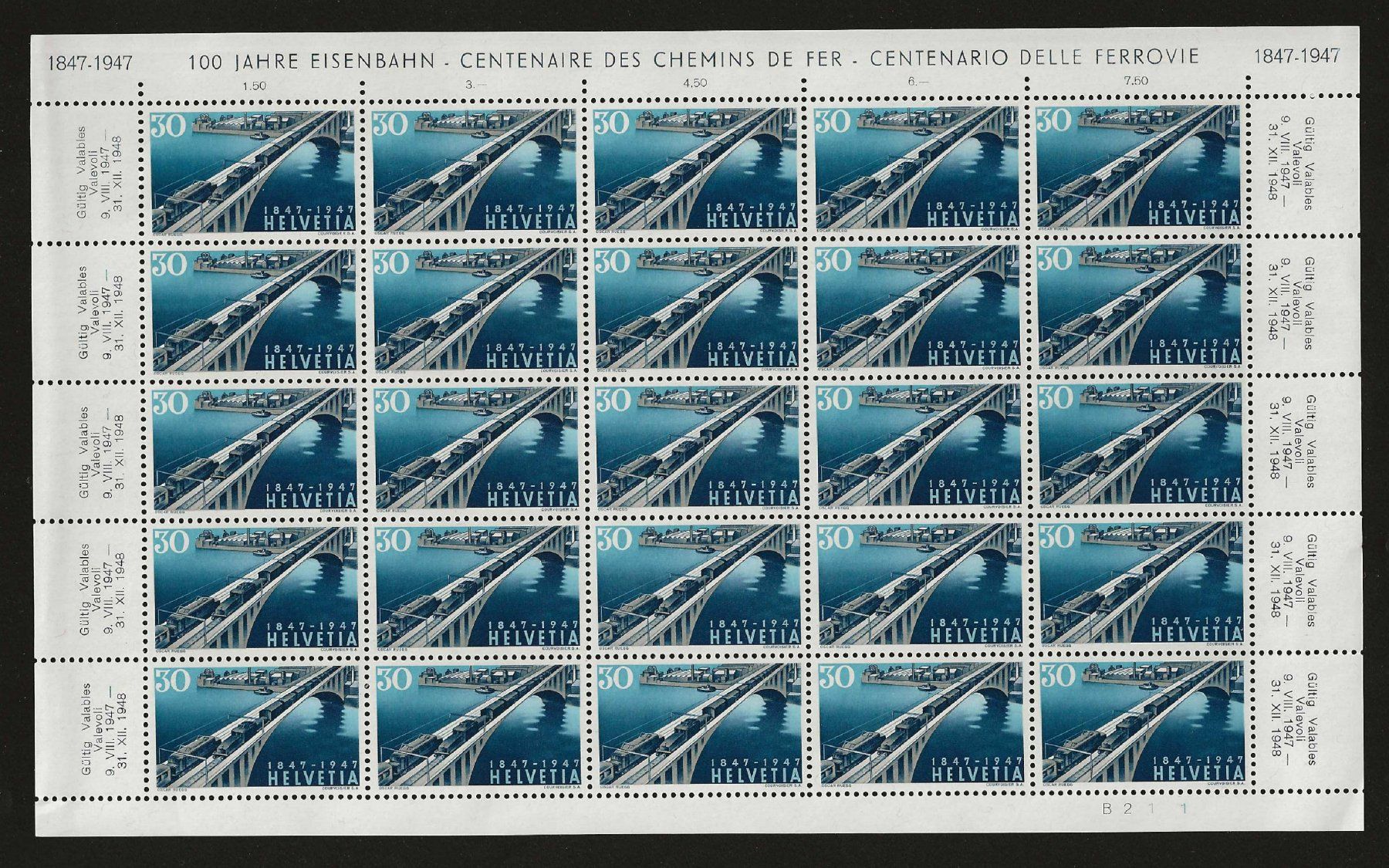 Tutti i francobolli: Postfr. Bogen SBK 280 von 1947, Kat. Fr. 200.00 – Nuovo (secondo la descrizione) da Au ZH venduto da reme77