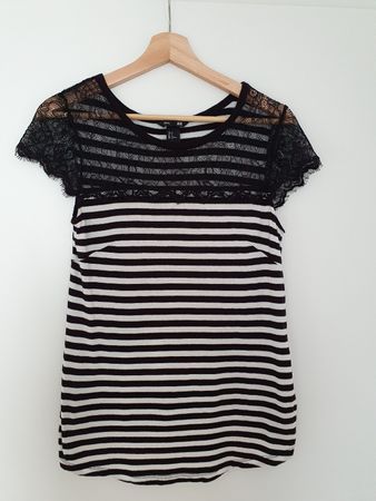 H&M Mama Shirt, Gr. M, schwarz-weiss gestreift mit Spitze