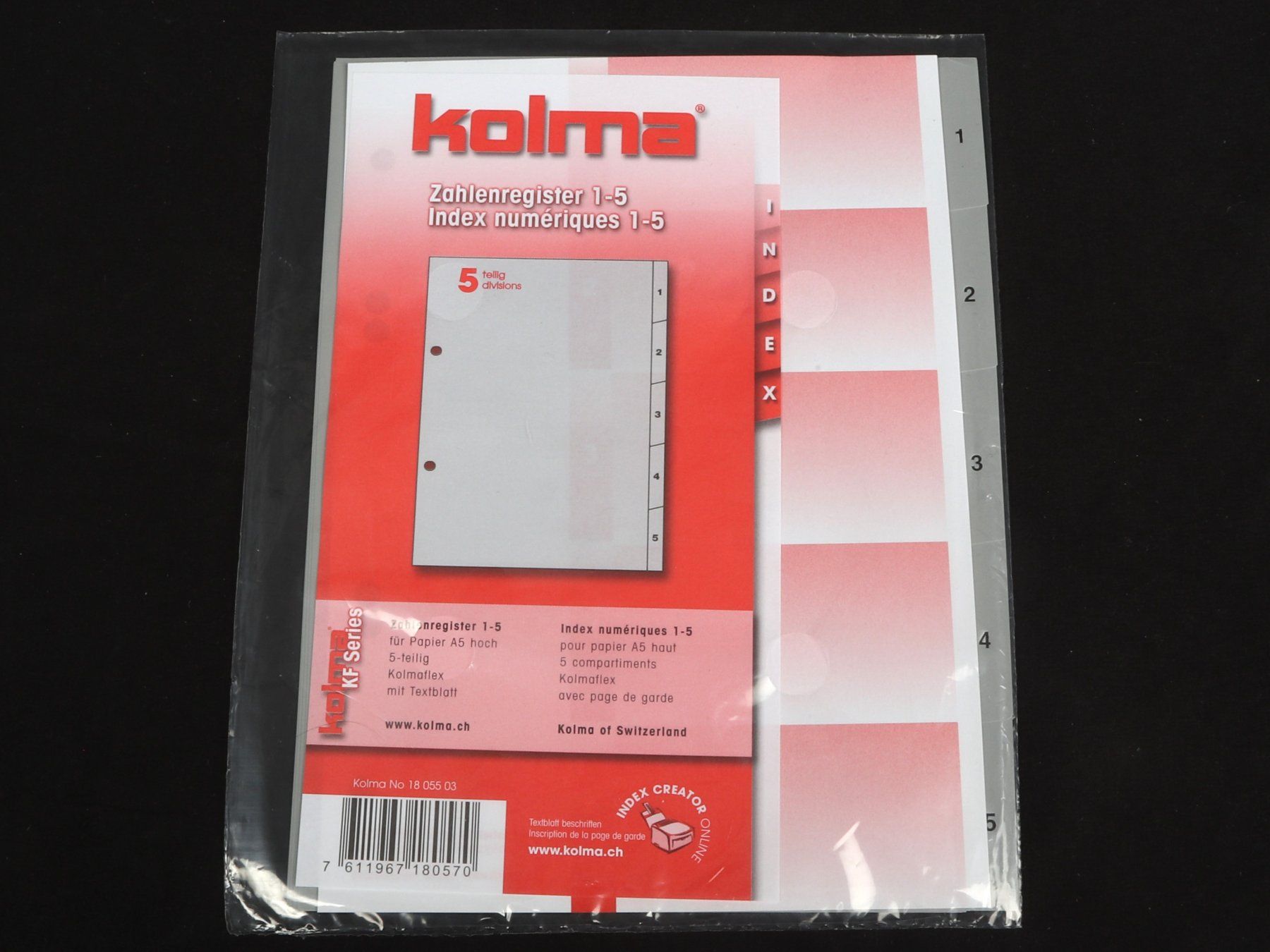 Ordner: KOLMA Zahlenregister 1 - 5 A5 hoch – Neu und originalverpackt aus Steinen von Restwert_Steinen