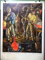 Vintage Schulwandbild GLASBLÄSER AN DER ARBEIT, Viktor Rutz