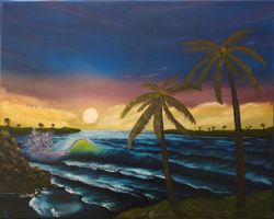 Ölgemälde auf Leinwand Meer mit Palmen 40cmx50cm Querformat