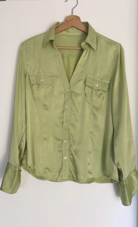 Seiden Vintage Bluse hellgrün mit Brusttaschen 