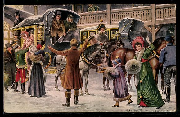 Cartes postales: Wien, Ankunft der Postkutsche im Winter  – D'occasion à Berlin par bartko-reher