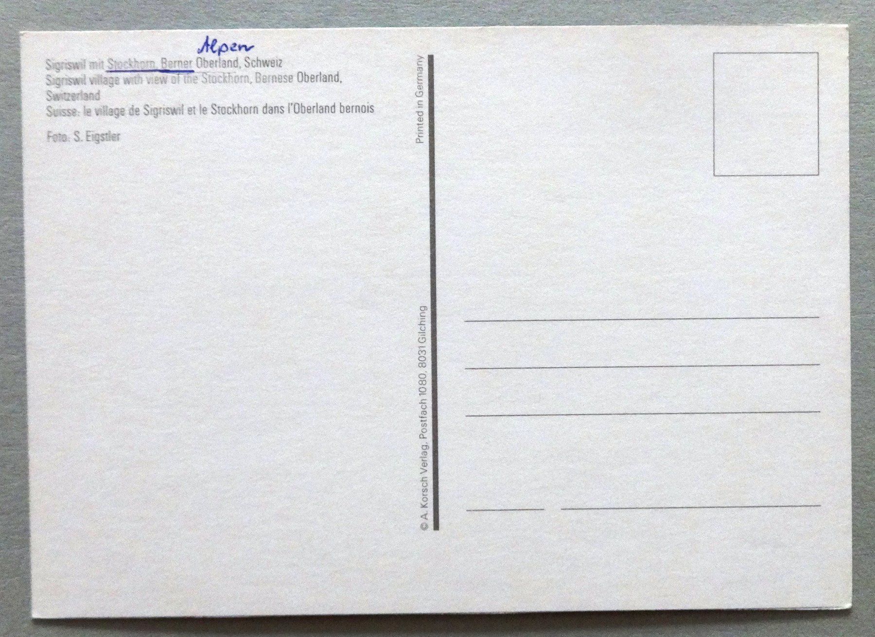 Cartoline postali: Sigriswil mit Stockhorn, B.O. – Usato da Fétigny venduto da Billy2miny 1