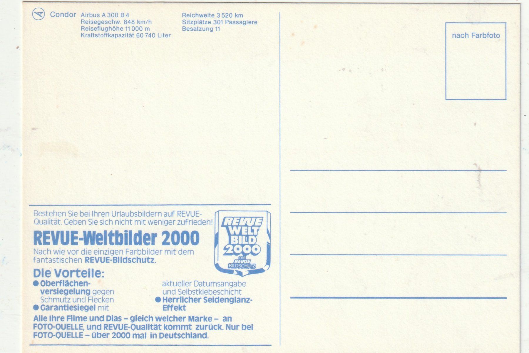 Cartes postales: Condor Airbus 300 – D'occasion à Lumbrein par made02 1