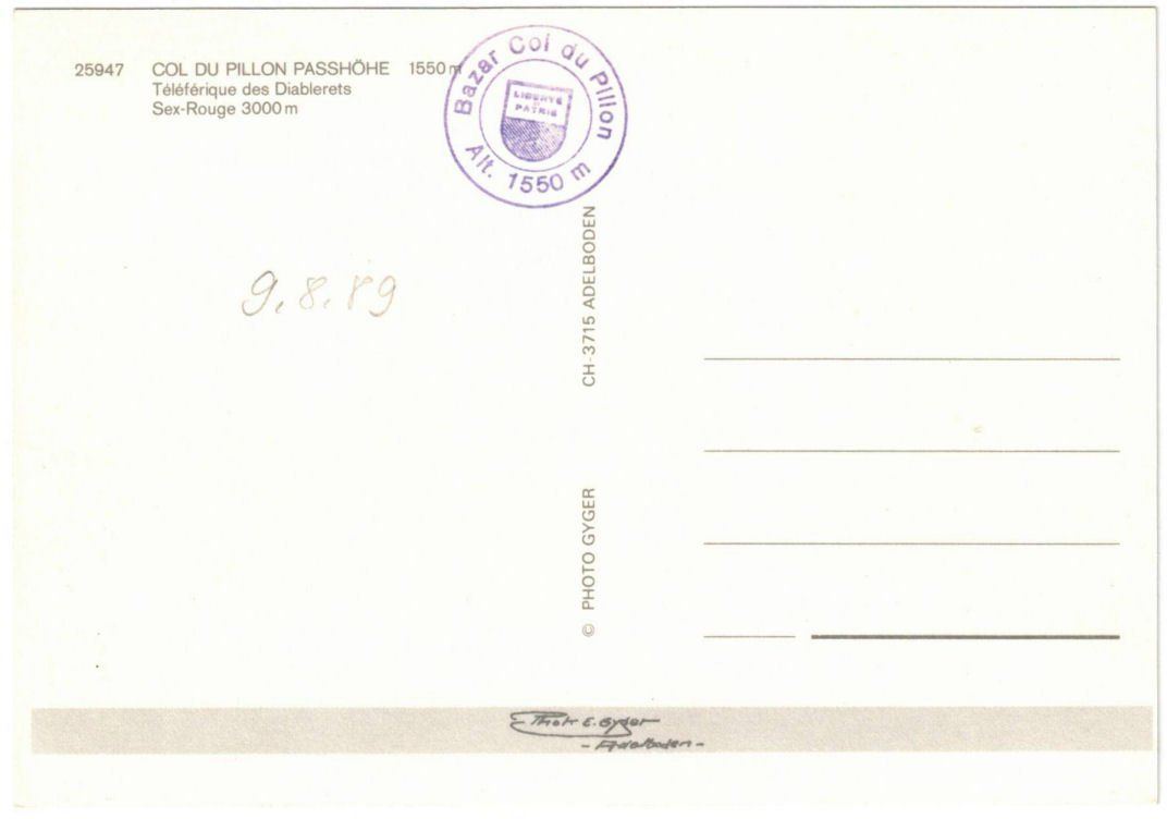 Cartoline postali: Col du Pillon - Télècabine / Gondelbahn – Usato da Binningen venduto da Mountainrider 1