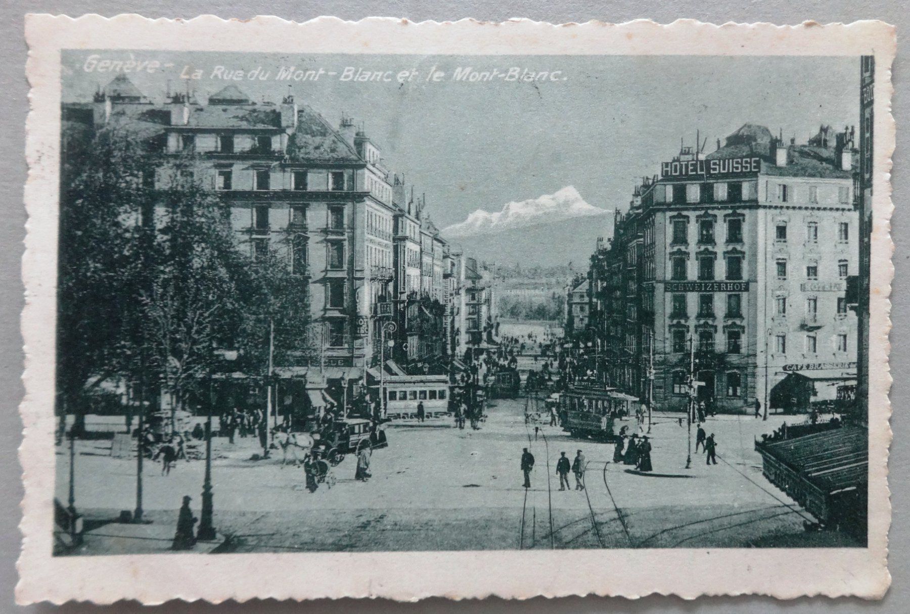 Cartoline postali: Genève - Rue du Mt-Blanc et le Mt-Blanc – Usato da Fétigny venduto da Billy2miny