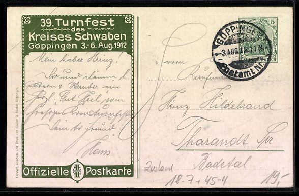 Cancelleria postale: Göppingen, 39. Turnfest des Kreises Sch – Usato da Berlin venduto da bartko-reher 1