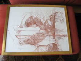 Bild Frau mit Fisch 58 x 46,5 cm